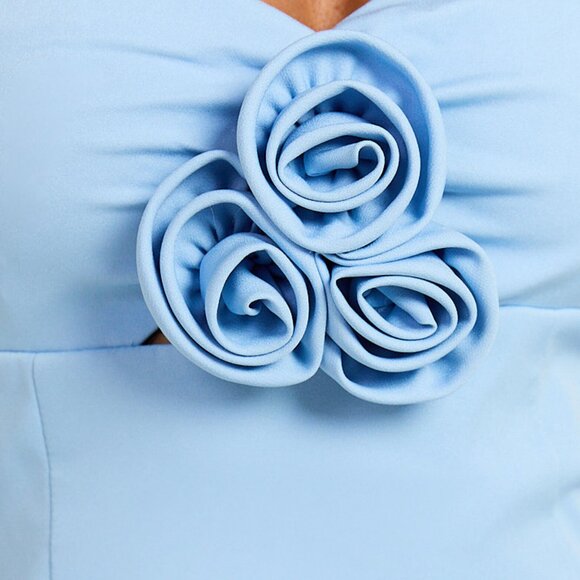 Showpo. Odelle Mini Dress - Tulip Hem Cut Out 3D Floral Dress in Blue - Picture 4 of 9